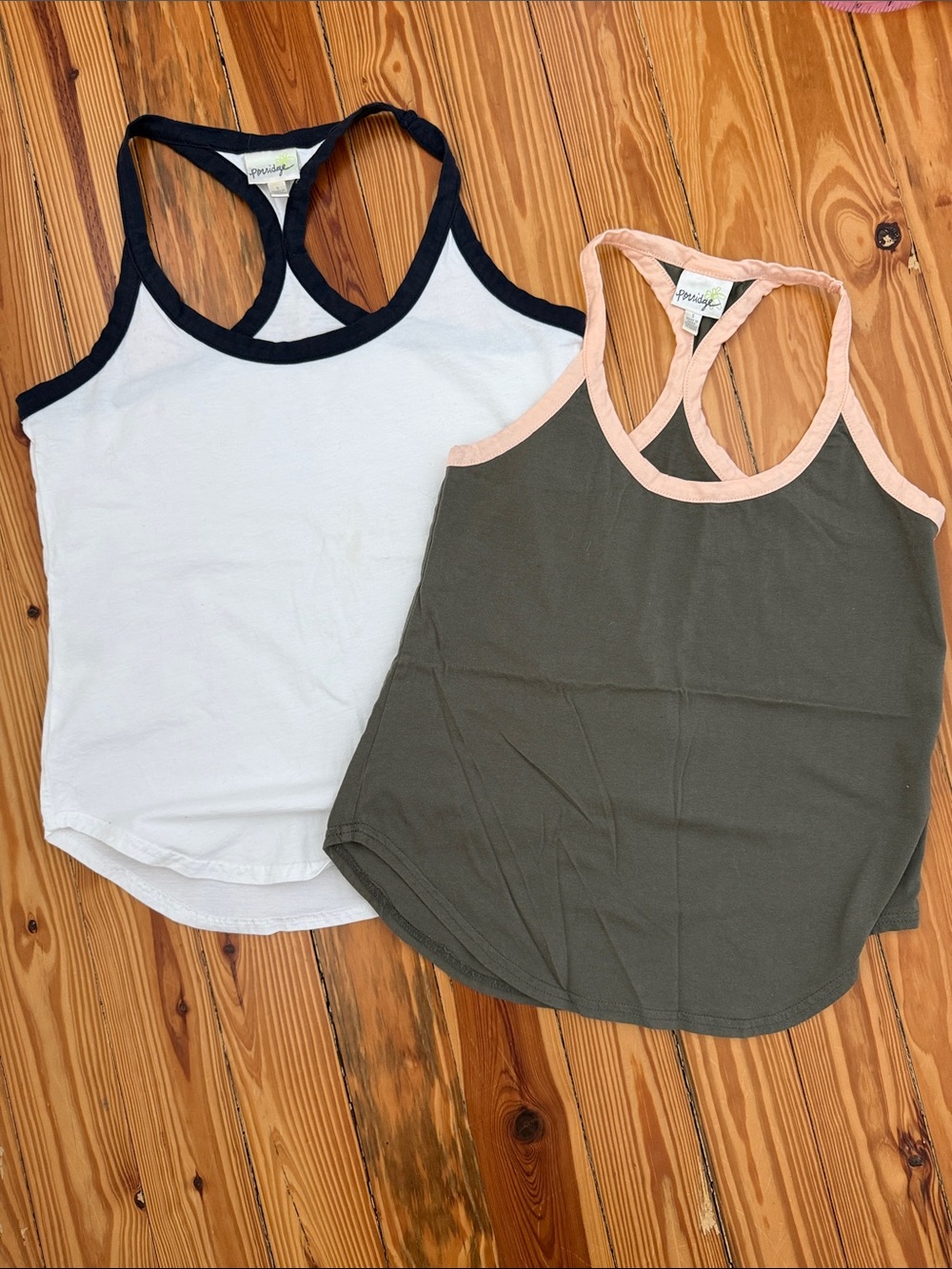Anthropologie | Porridge Two-Pack Racerback Tanks in White/Navy and Olive/Blush